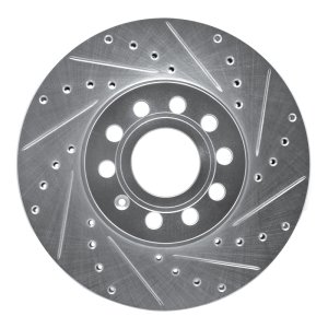 Audi A3 Brake Rotor (1) - Front Right - R1 Concepts - Drilled & Slotted - Silver - `05-`25